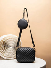 - Chevron Quilted Square Bag With Coin Purse ~ Black